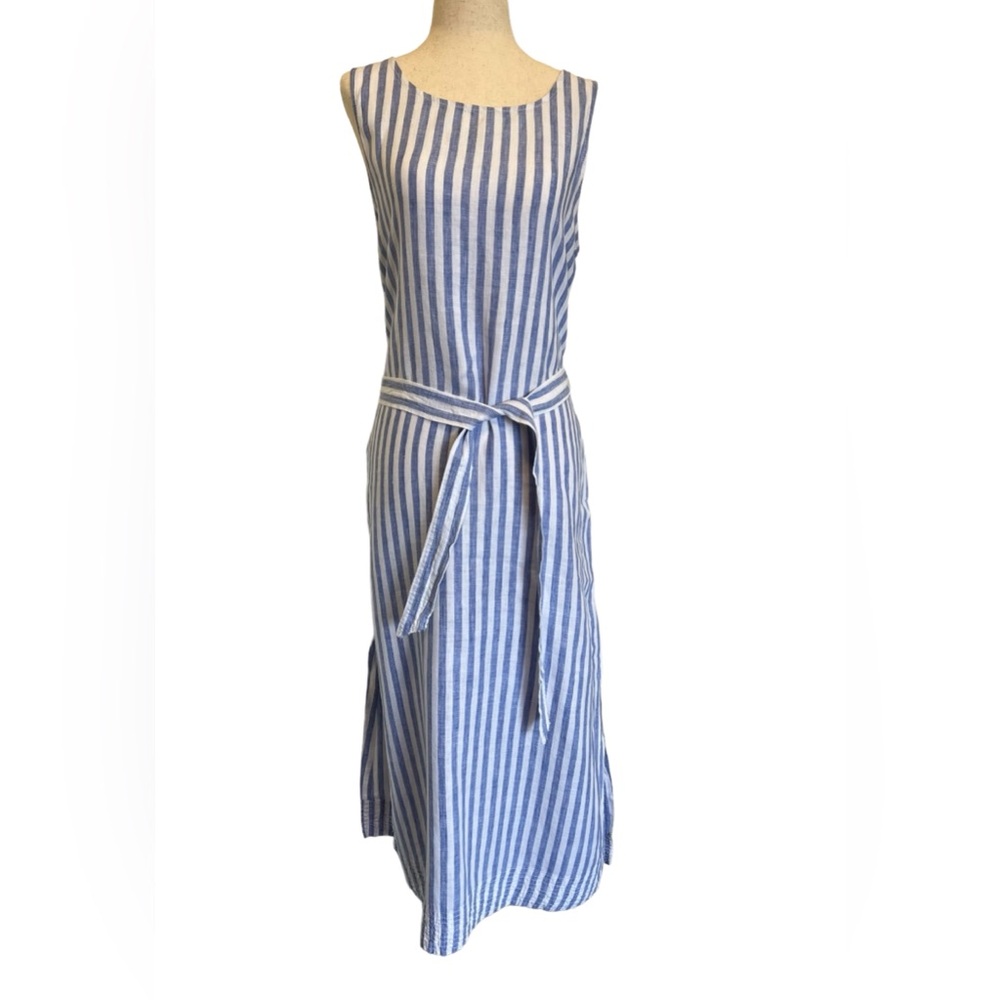 100% Linen Blue Striped Maxi Dress Nicole Miller